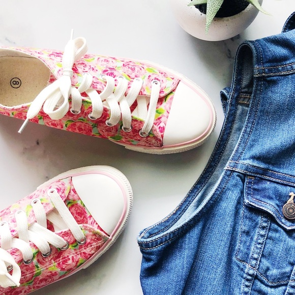 Shoes - Boutique Pink Floral Sneakers Size 8